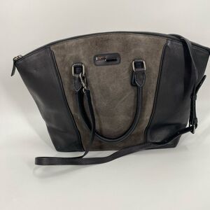 NetWork Zipper Closing Tote Handbag Faux Leather and Suede